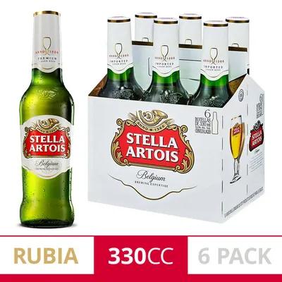 Cerveza Stella Artois botella 330 cc pack x6