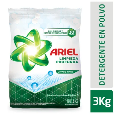 Jabón en polvo Ariel Limpieza Profunda baja espuma 3 kg