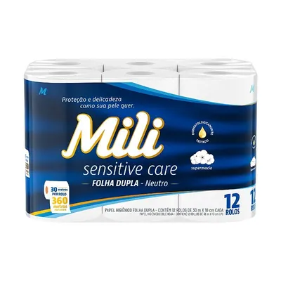 Papel higiênico Mili Sensitive Care 12 rolos x 30 m