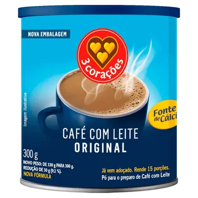 Café solúvel 3 Corações com leite 300 g